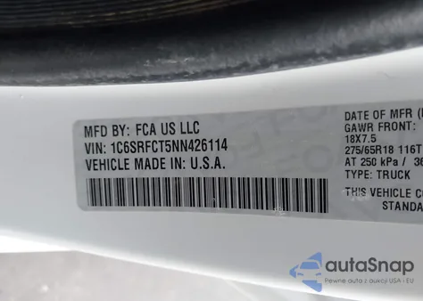 2022 Ram 1500 Tradesman 4X4 6'4 Box из США, поврежденный, VIN 1C6SRFCT5NN426114